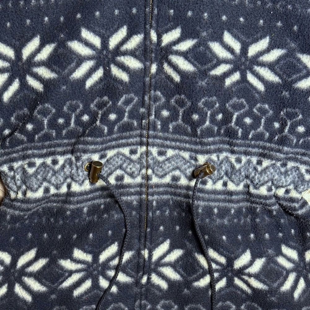 Vintage Bugle Boy Navy Blue Snowflake Fair Isle Fleece Jacket Zip Drawstring M - Picture 2 of 7